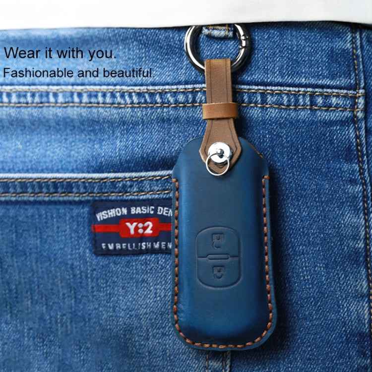 For Mazda Old Style Hallmo Car Cowhide Leather Key Protective Cover Key Case, Two Keys Version