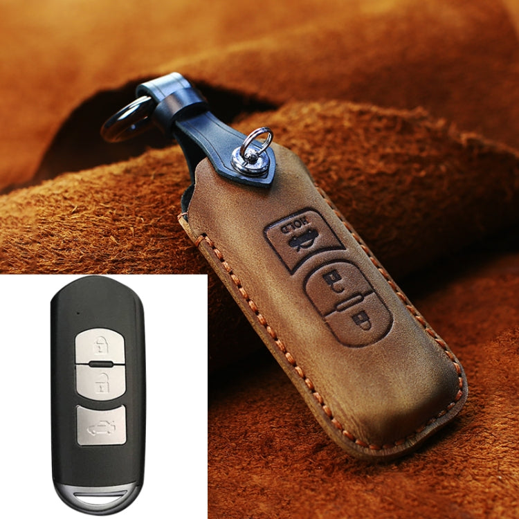 For Mazda Old Style Hallmo Car Cowhide Leather Key Protective Cover Key Case, Three Keys Version