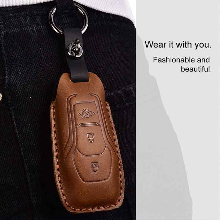 For Ford Old Style Car Cowhide Leather Key Protective Cover Key Case