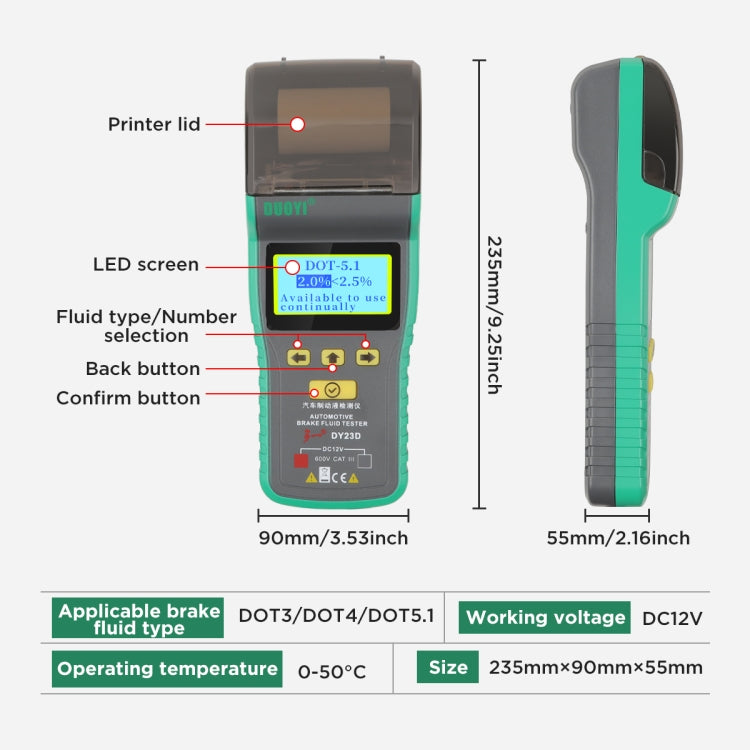 DUOYI DY23D Car Brake Fluid Detection Pen with Print Function, DY23D