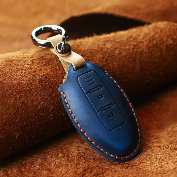 For Nissan Car Cowhide Leather Key Protective Cover Key Case, Three Keys Horizontal Line Version