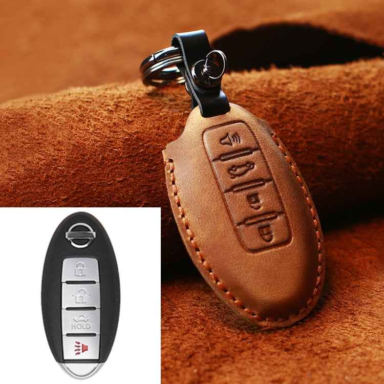 For Nissan Car Cowhide Leather Key Protective Cover Key Case, Four Keys Version