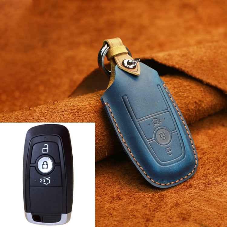For Ford Car Cowhide Leather Key Protective Cover Key Case, Three Keys Version