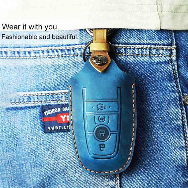 For Ford Car Cowhide Leather Key Protective Cover Key Case, Three Keys Version