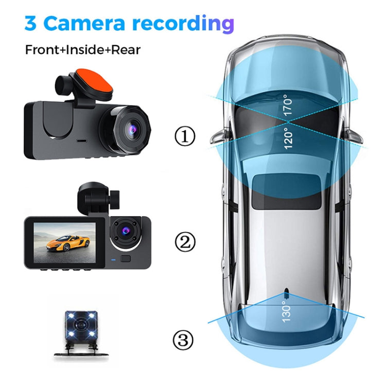 A2 Triple Lens Car Dash Camera Driving Recorder, A2 (Black)