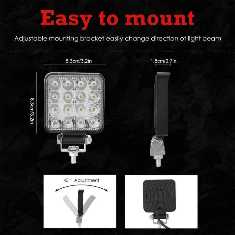 D0038 11.2W 10-30V DC 6000K 3 inch 16 LEDs Square Offroad Truck Car Driving Light Work Light Spotlight Fog Light