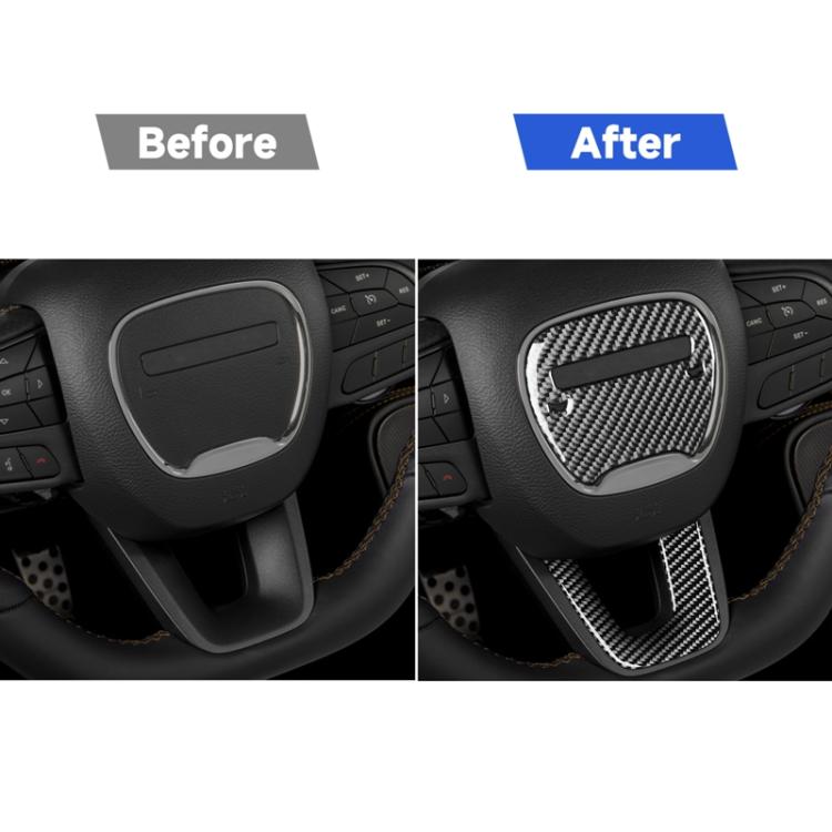 2 PCS / Set Carbon Fiber Car Steering Wheel Logo + Chin Decorative Sticker for Dodge Challenger 2015 to Now, Left Driving, Steering Wheel Logo + Chin