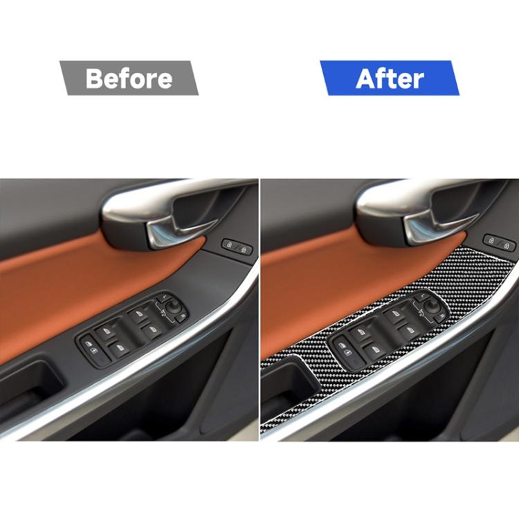 4 PCS Car Carbon Fiber Window Lifting Panel Decorative Stickers for Volvo V60 2010-2017 / S60 2010-2018, Left and Right Drive Universal, Window Lifting Panel
