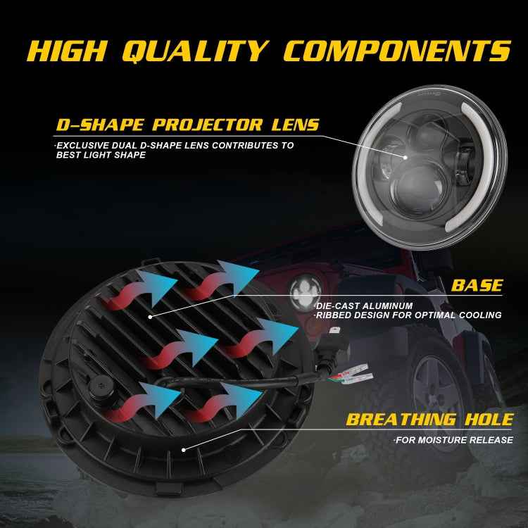 7 inch H4 / H13 DC 9V-30V 3000LM 3000K-6000K 25W Car Round Shape LED Headlight Lamps for Jeep Wrangler, with Angel Eye