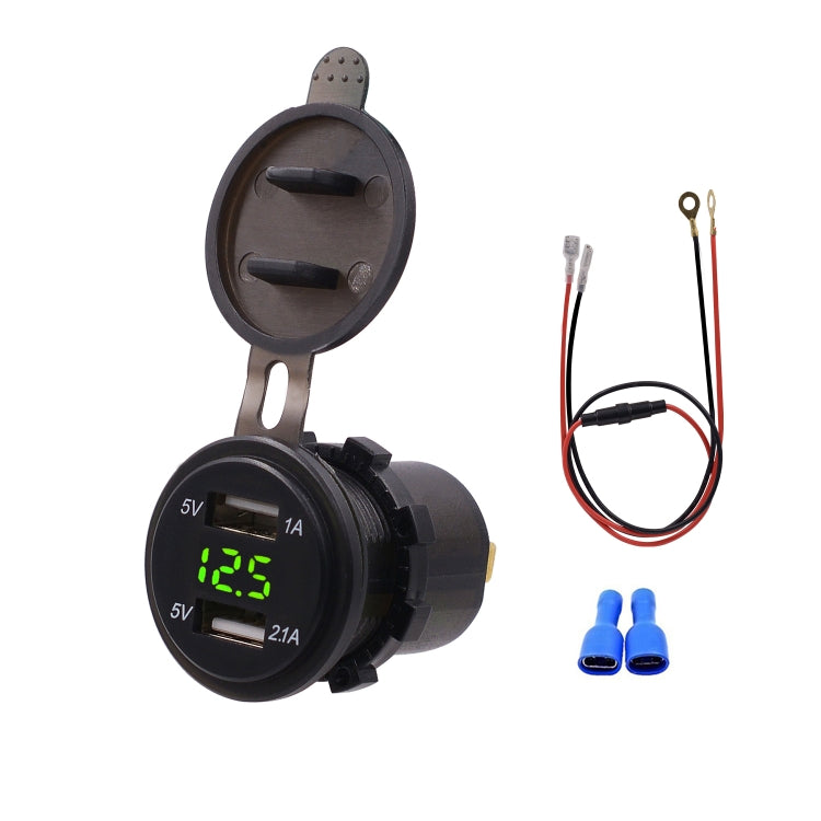 Universal Car Dual Port USB Charger Power Outlet Adapter 3.1A 5V IP66 with LED Digital Voltmeter + 60cm Cable, 3.1A Voltmeter + 60cm Cable(Blue Light), 3.1A Voltmeter + 60cm Cable(Green Light), 3.1A Voltmeter + 60cm Cable(Red Light)