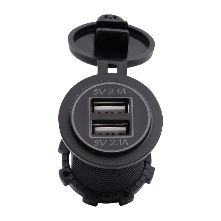 Universal Car Dual USB Charger Power Outlet Adapter 4.2A 5V IP66 with Aperture + 60cm Cable, 4.2A + 60cm Cable(Blue Light), 4.2A + 60cm Cable(Orange Light), 4.2A + 60cm Cable(Red Light)
