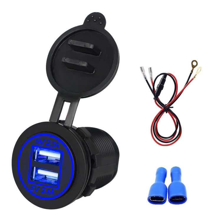 Universal Car Dual USB Charger Power Outlet Adapter 4.2A 5V IP66 with Aperture + 60cm Cable, 4.2A + 60cm Cable(Blue Light), 4.2A + 60cm Cable(Orange Light), 4.2A + 60cm Cable(Red Light)