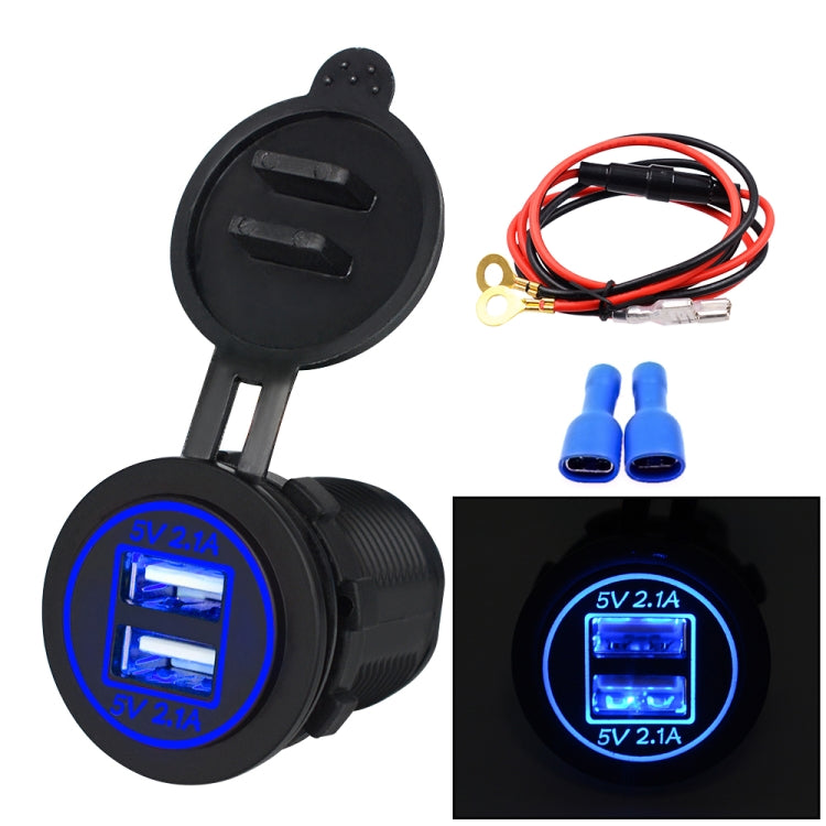 Universal Car Dual USB Charger Power Outlet Adapter 4.2A 5V IP66 with Aperture + 60cm Cable, 4.2A + 60cm Cable(Orange Light), 4.2A + 60cm Cable(Red Light), 4.2A + 60cm Cable(Blue Light)