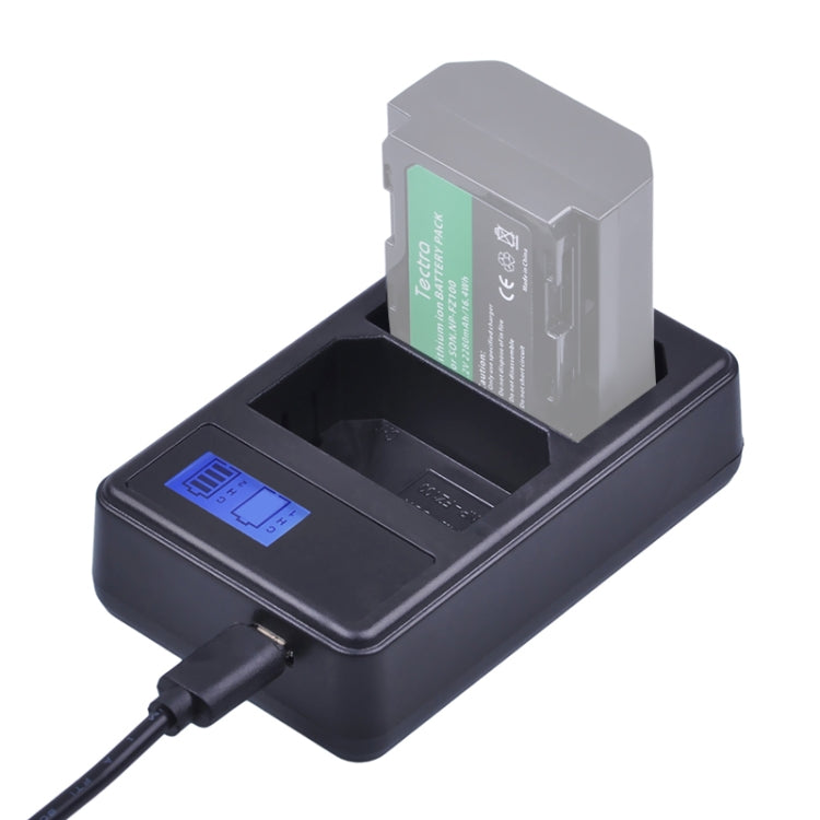 Dual Channel Digital LCD Display Battery Charger with USB Port for Sony NP-FZ100 Battery, Compatible with Sony A9 (ILCE-9), Dual NP-FZ100 Battery