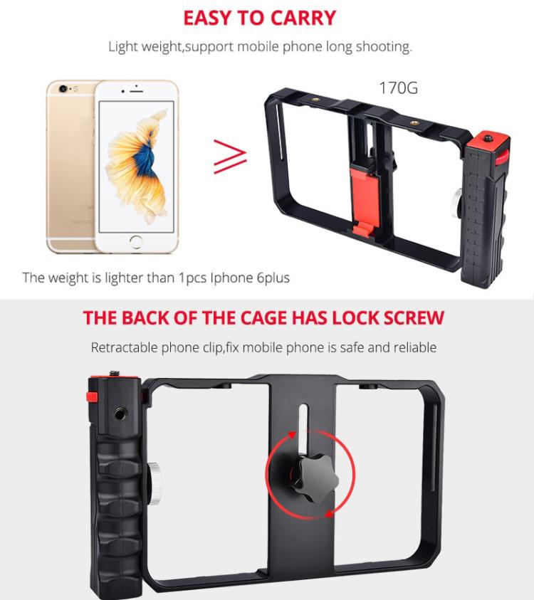 YLG0901B Vlogging Live Broadcast Smartphone Plastic Cage Video Rig Filmmaking Recording Handle Stabilizer Bracket for iPhone, Galaxy, Huawei, Xiaomi, HTC, LG, Google, and Other Smartphones