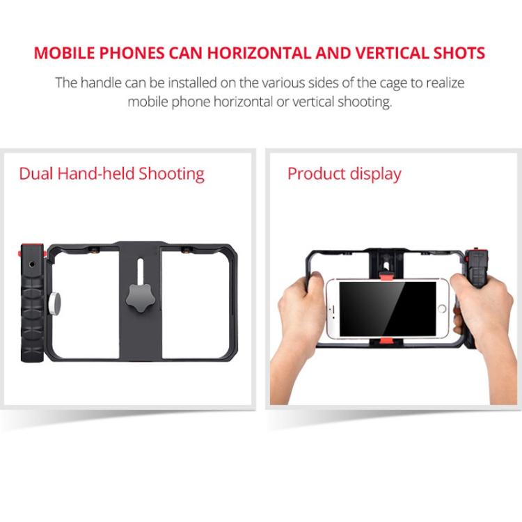 YLG0901B Vlogging Live Broadcast Smartphone Plastic Cage Video Rig Filmmaking Recording Handle Stabilizer Bracket for iPhone, Galaxy, Huawei, Xiaomi, HTC, LG, Google, and Other Smartphones