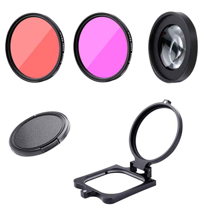 RUIGPRO for GoPro HERO8 58mm 16X Macro Lens + Red/Purple Diving Lens Filter + Dive Housing Waterproof Case Kits with Filter Adapter Ring & Lens Cap