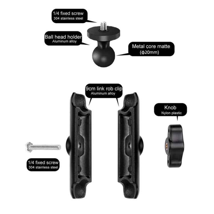 9cm Connecting Rod 20mm Ball Head Motorcycle Handlebar Fixed Mount Holder with Tripod Adapter & Screw for GoPro, Insta360, DJI and Other Action Cameras