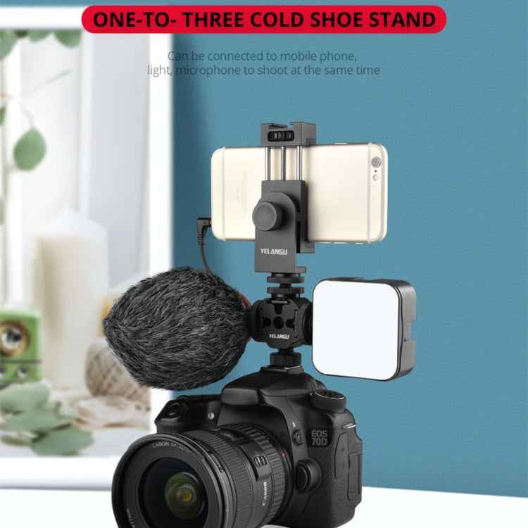 YELANGU YLG0601A A68 3-Head Cold Shoe Mount Adapter Microphone Flash Light Metal Holder Bracket