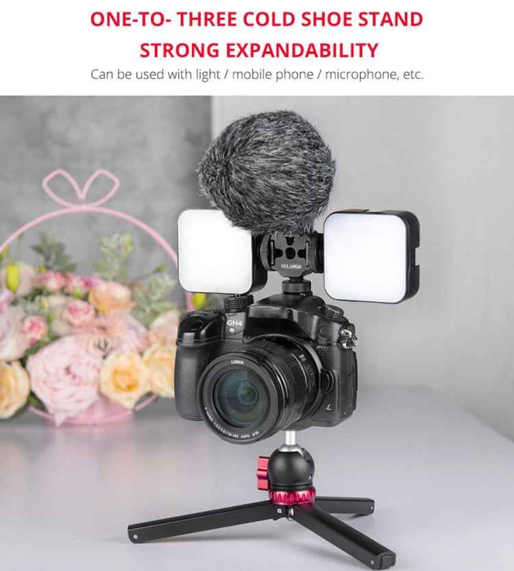 YELANGU YLG0601A A68 3-Head Cold Shoe Mount Adapter Microphone Flash Light Metal Holder Bracket