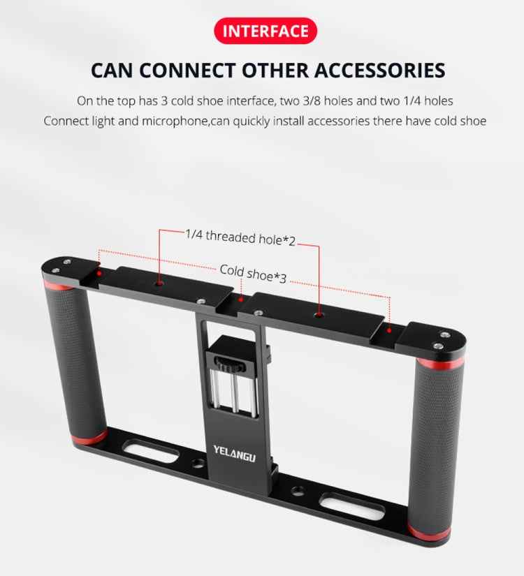 YELANGU PC05 YLG0909B Vlogging Live Broadcast Smartphone Metal Cage Video Rig Filmmaking Recording Handle Stabilizer Bracket for iPhone, Galaxy, Huawei, Xiaomi, HTC, LG, Google, and Other Smartphones