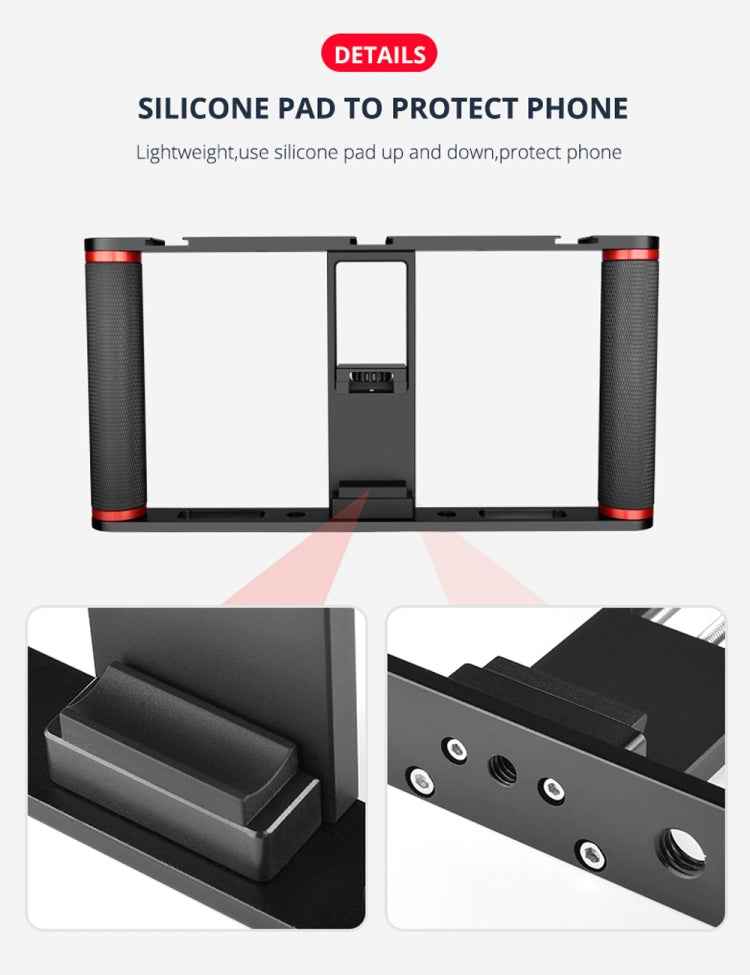 YELANGU PC05 YLG0909B Vlogging Live Broadcast Smartphone Metal Cage Video Rig Filmmaking Recording Handle Stabilizer Bracket for iPhone, Galaxy, Huawei, Xiaomi, HTC, LG, Google, and Other Smartphones