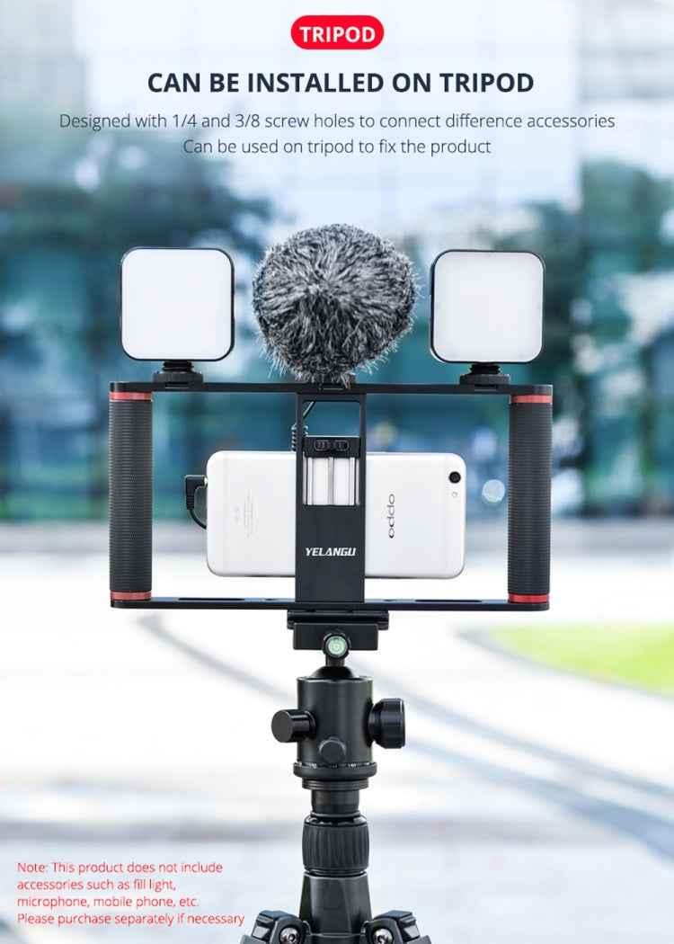 YELANGU PC05 YLG0909B Vlogging Live Broadcast Smartphone Metal Cage Video Rig Filmmaking Recording Handle Stabilizer Bracket for iPhone, Galaxy, Huawei, Xiaomi, HTC, LG, Google, and Other Smartphones