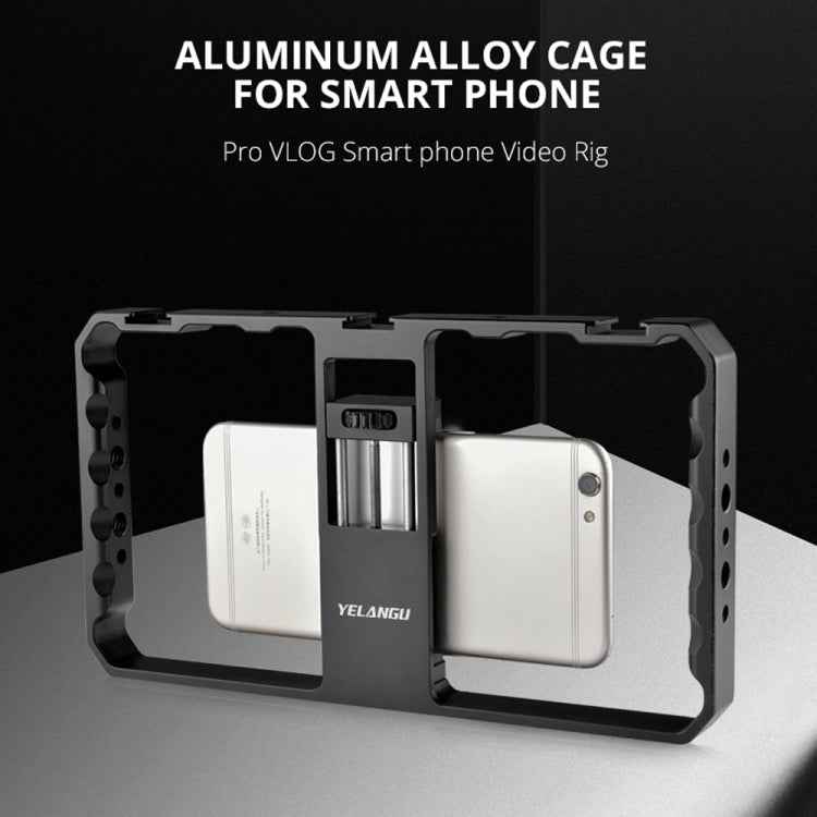 YELANGU PC06 YLG0909A Vlogging Live Broadcast Smartphone Metal Cage Video Rig Filmmaking Recording Handle Stabilizer Bracket for iPhone, Galaxy, Huawei, Xiaomi, HTC, LG, Google, and Other Smartphones