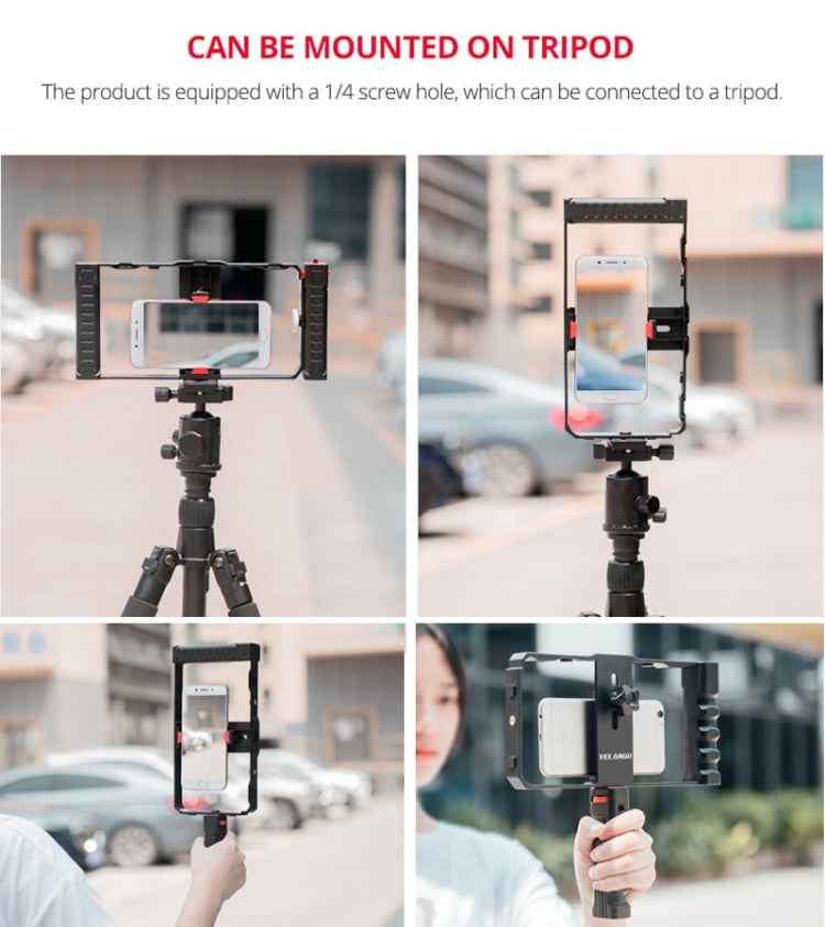YELANGU PC02A Vlogging Live Broadcast Plastic Cage Video Rig Filmmaking Stabilizer Bracket for iPhone, Galaxy, Huawei, Xiaomi, HTC, LG, Google, and Other Smartphones