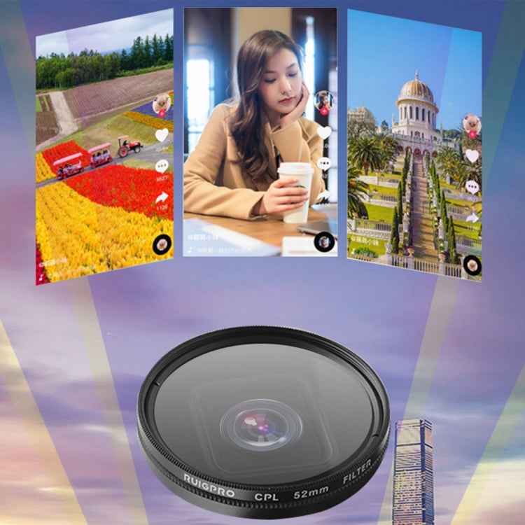 RUIGPRO for GoPro HERO10 Black / HERO9 Black Professional 52mm CPL Lens Filter with Filter Adapter Ring & Lens Cap