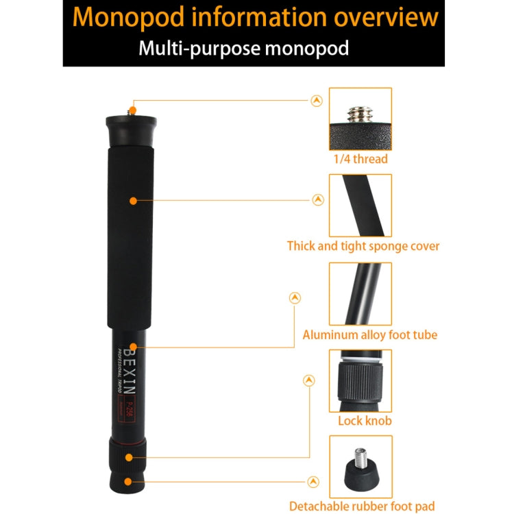 BEXIN P256A Portable Travel Outdoor DSLR Camera Aluminum Alloy Monopod Holder, P256A
