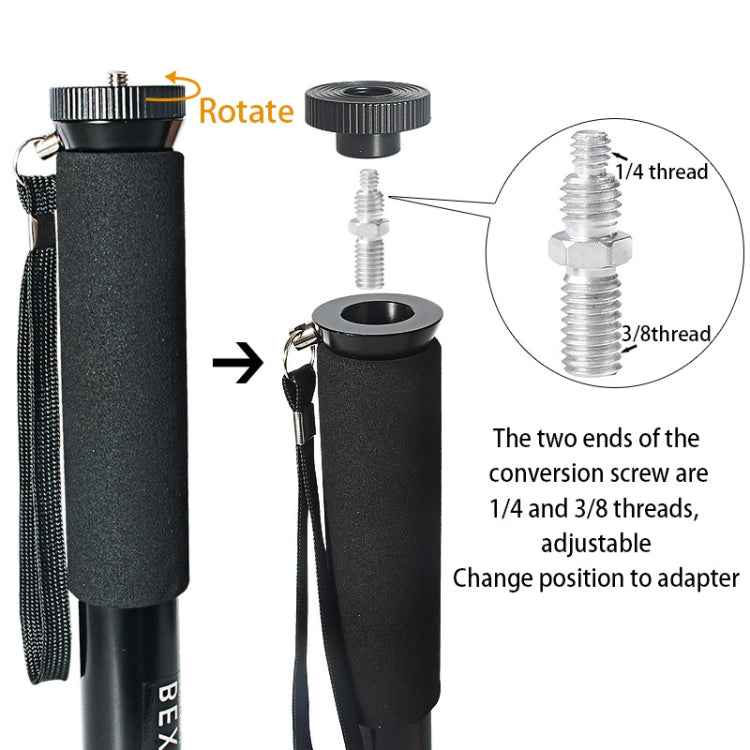 BEXIN P308B Portable Travel Outdoor DSLR Camera Aluminum Alloy Monopod Holder