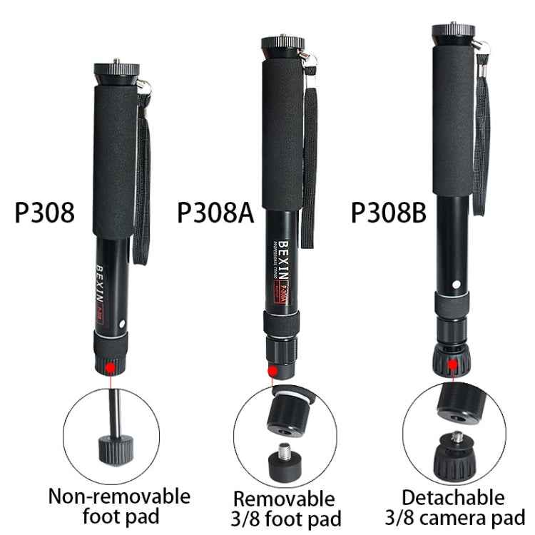 BEXIN P308B Portable Travel Outdoor DSLR Camera Aluminum Alloy Monopod Holder