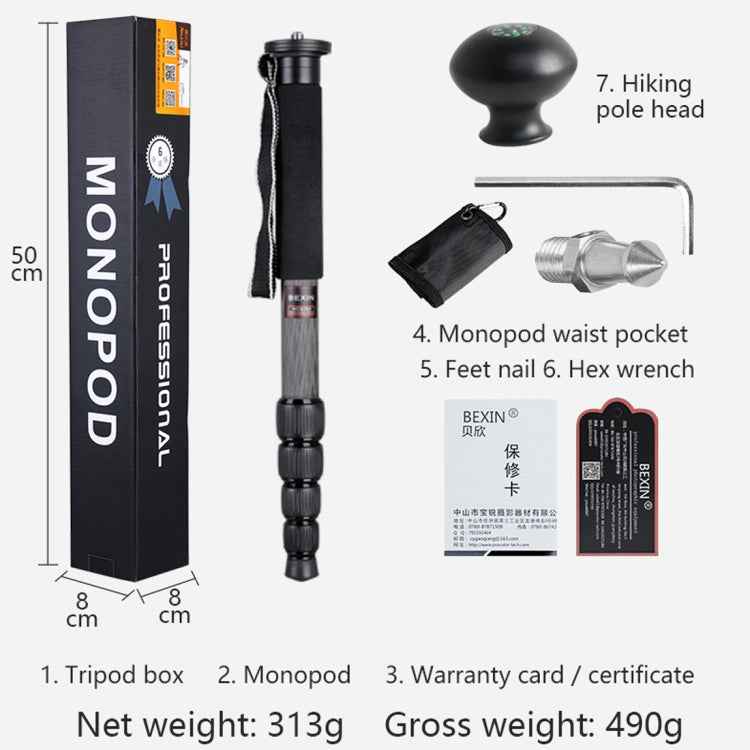 BEXIN MCS285 Portable Travel Outdoor DSLR Camera Carbon Fiber Monopod Holder