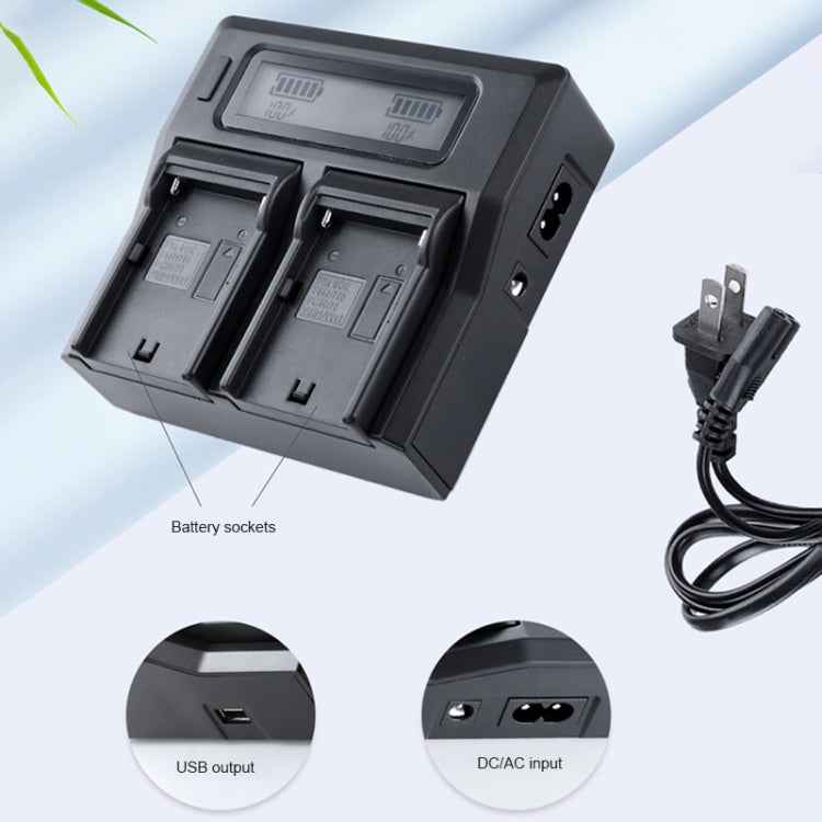 LCD Display Dual Channel Battery Charger with USB Port for Sony NP-F990/NP-F550/NP-F550 Battery, US Plug
