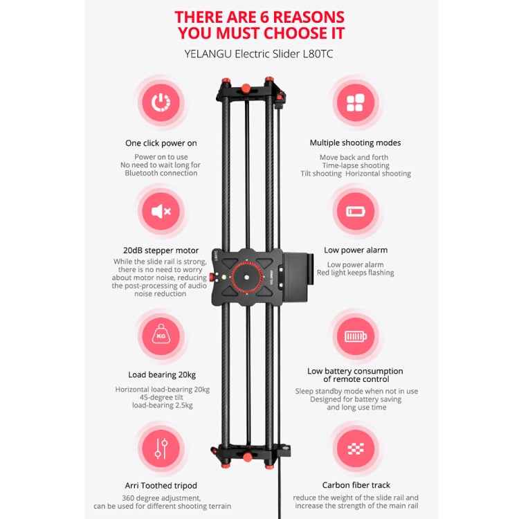 YELANGU L80TC 80cm Electrical Slide Rail Track with 2.4GHz Remote Control for SLR Cameras / Video Cameras