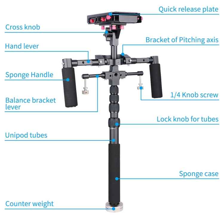 YELANGU S300 4 in 1 Multifunctional Rig + Dual Handheld Shoulder Rig + Monopod + Stabilizer for Cameras / SLR Cameras, Height Range: 63cm-170cm