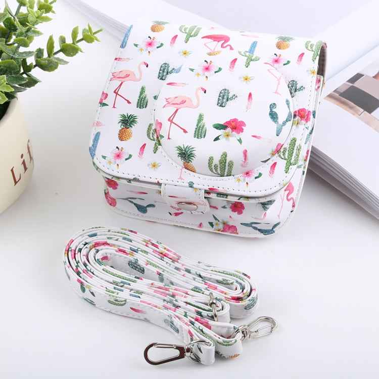 Cactus Flamingo Pattern Full Body Camera PU Leather Case Bag with Strap for FUJIFILM instax mini 9 / mini 8+ / mini 8