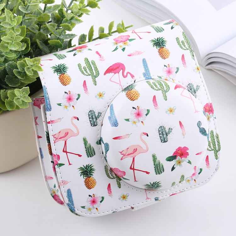 Cactus Flamingo Pattern Full Body Camera PU Leather Case Bag with Strap for FUJIFILM instax mini 9 / mini 8+ / mini 8