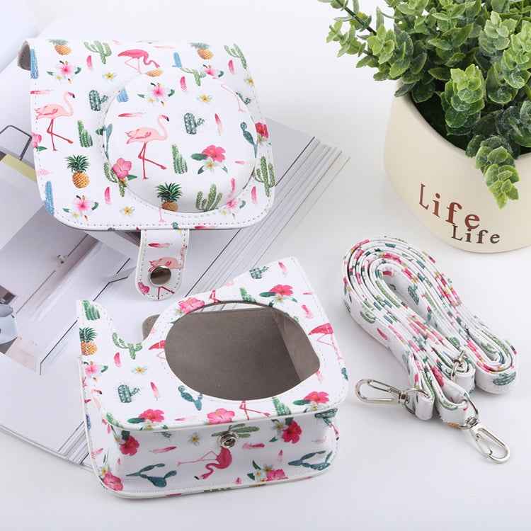 Cactus Flamingo Pattern Full Body Camera PU Leather Case Bag with Strap for FUJIFILM instax mini 9 / mini 8+ / mini 8