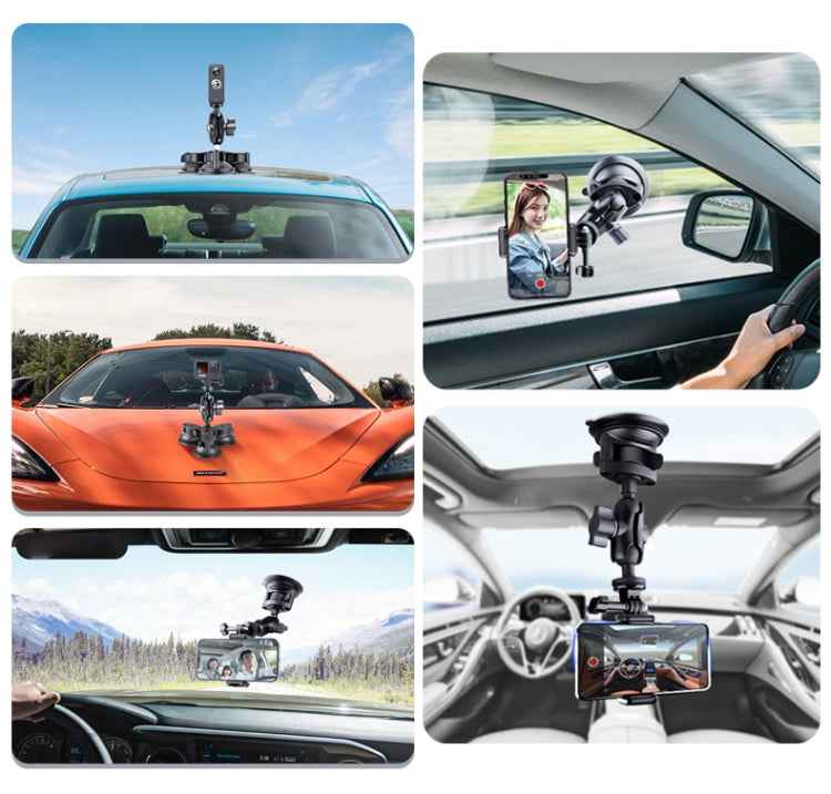 Triangle Suction Cup Mount Holder with Tripod Adapter & Steel Tether & Safety Buckle