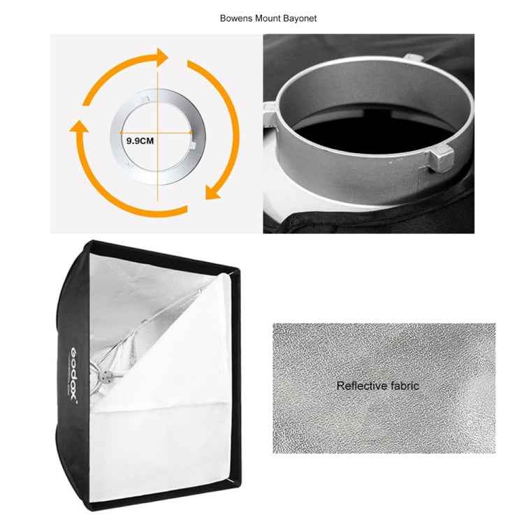 Godox 60 x 60cm Rectangle Softbox Photo Studio Bowens Mount Diffuser for Speedlite