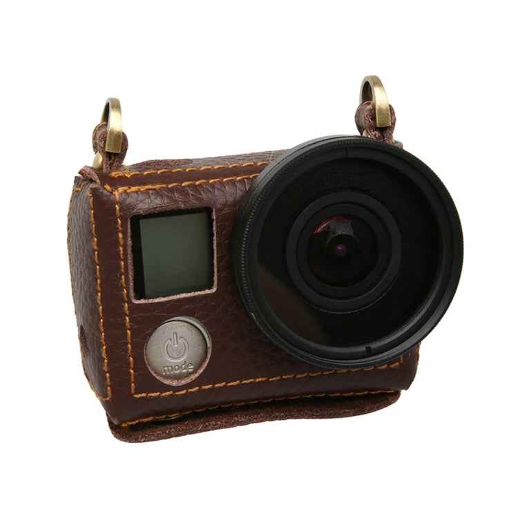 For GoPro HERO4 Litchi Texture Genuine Leather Protective Case with Sling