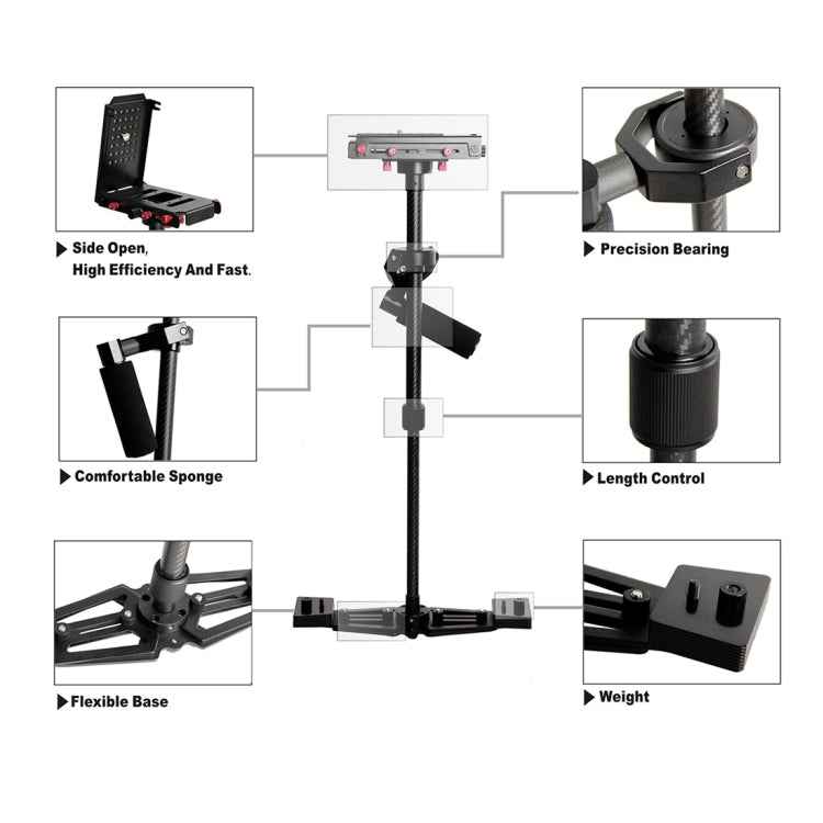 YELANGU YLG0107K 40-67cm Aviation Aluminum + Carbon Fiber Professional Steadicam Handheld Stabilizer for DSLR Camera DV