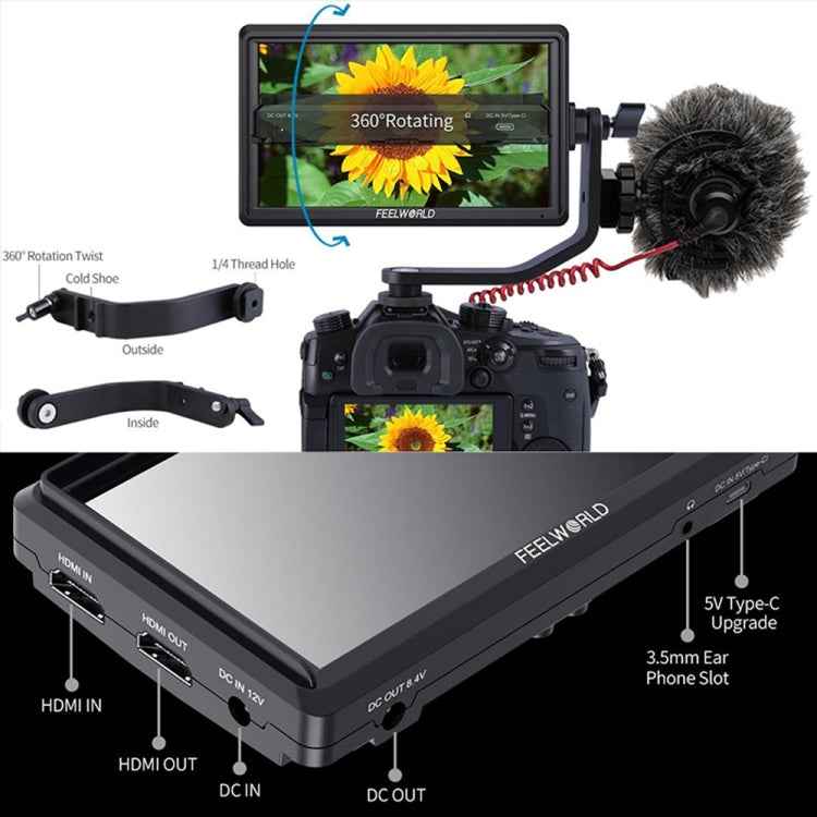 FEELWORLD FW568 V3 6 inch 3D LUT DSLR Camera Field Monitor, IPS Full HD 1920 x 1152, Support HDMI Input Output Tilt Arm