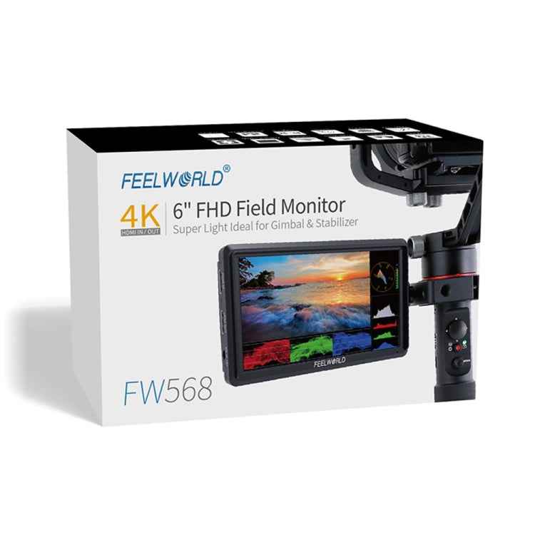 FEELWORLD FW568 V3 6 inch 3D LUT DSLR Camera Field Monitor, IPS Full HD 1920 x 1152, Support HDMI Input Output Tilt Arm