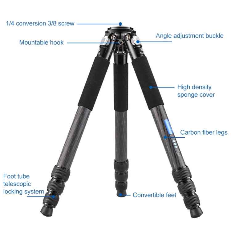 BEXIN RC294 Portable Collapsible Carbon Fiber Camera Tripod with K44 Panoramic BallHead