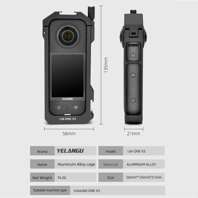 For Insta360 X3 YELANGU LW-ONE X3 Metal Cage Extended Frame Case