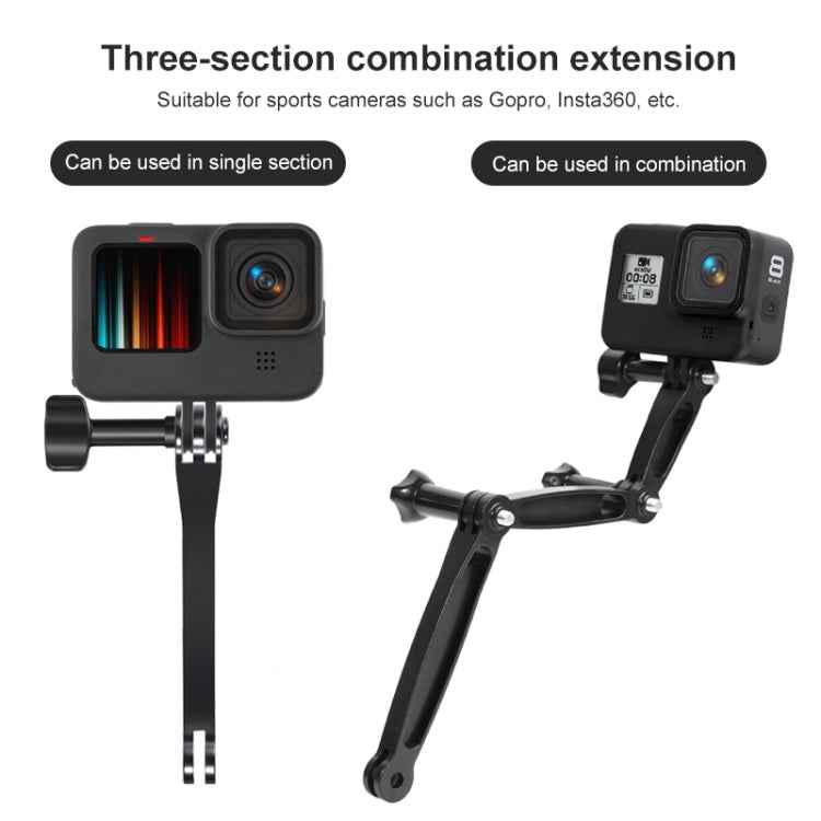 3 in 1 Joint Aluminum Extension Arm Grip Extenter for GoPro, Insta360, DJI and Other Action Cameras