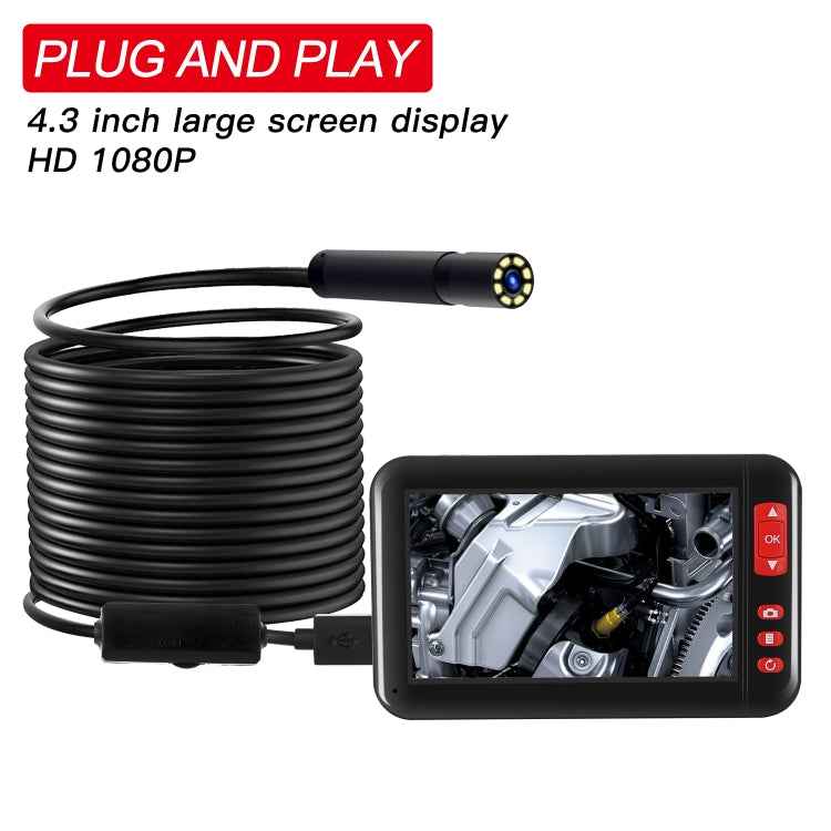 P20 4.3 Inch Screen Display HD1080P Inspection Endoscope with 8 LEDs, Length: 5m, Lens Diameter: 8mm, Hard Line